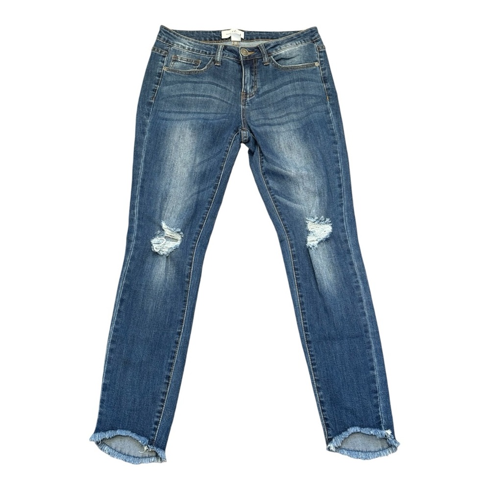 Judy Blue Jeans Women Sizs 7/28 Arts Skinny Distressed Ankle Blue Stretch Denim